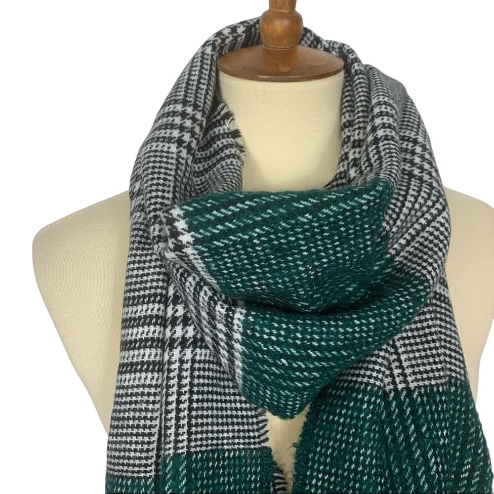 INC International Concepts Green/Black Plaid Colorblock Scarf - Picture 3 of 6